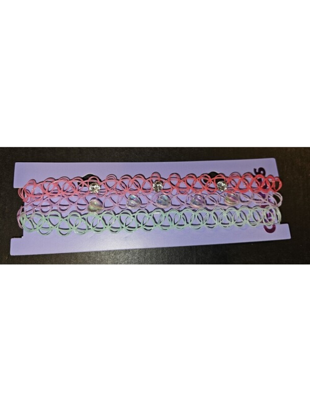 Claire's 3 Pc Tattoo Choker Set Blue Purple Pink Hearts  Diamonds